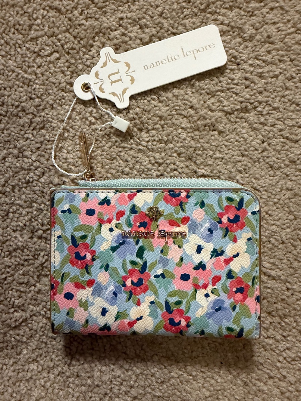 Nanette Lepore Floral Zip Wallet in Pink Blue Green Cream NWT